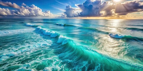Ocean Waves Crashing on the Shore Under a Dramatic Sky at Sunset