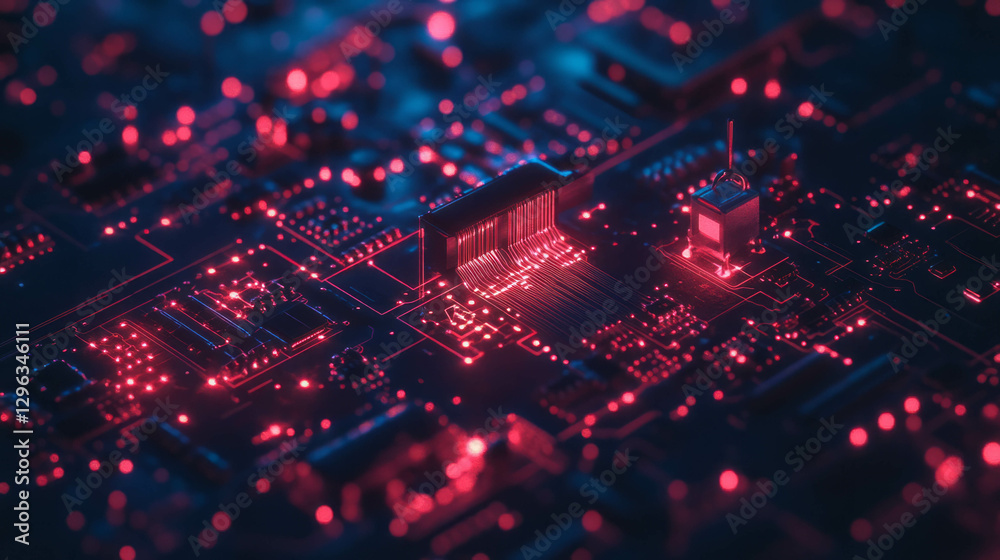 Poster Futuristic technology concept with glowing circuit board background for innovation and electronics design