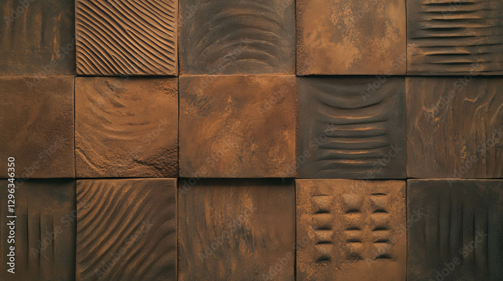 Poster Rustic clay texture with impressed patterns for creative background design