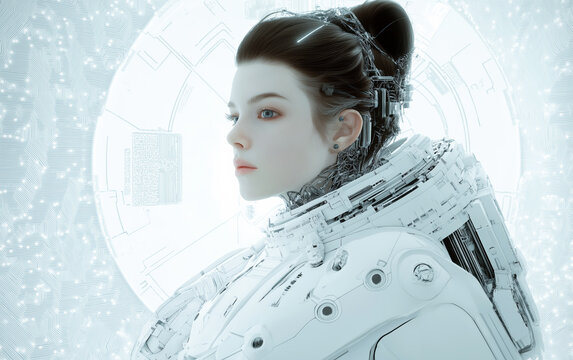 AI Artificial intelligence cyber. Futuristic AI abstract design, intricate circuitry pattern. AI Robot face, virtual human, virtual character, digital clone, machine learning. Realistic photo