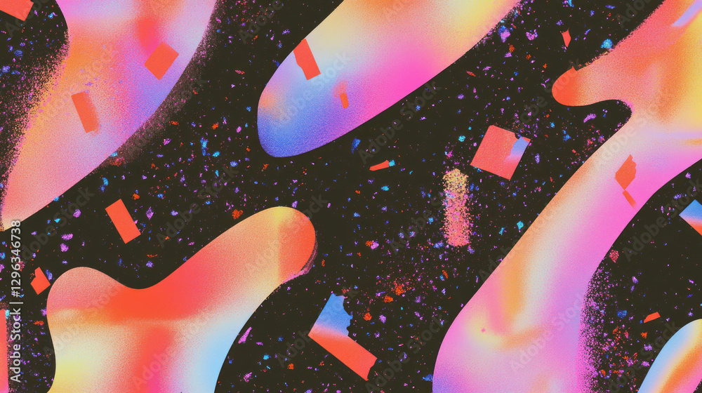 Poster vibrant abstract background with colorful confetti on dark texture for festive design