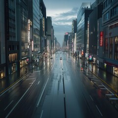 Obraz premium empty streets in central Tokyo, with closed shops and silent roads, showcasing a contrast between the hustle of the day