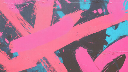 Urban street art with bright pink and blue graffiti on concrete wall