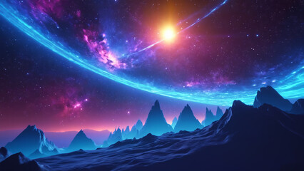 Obraz premium Cosmic Landscape with a Glowing Star and Vibrant Nebula