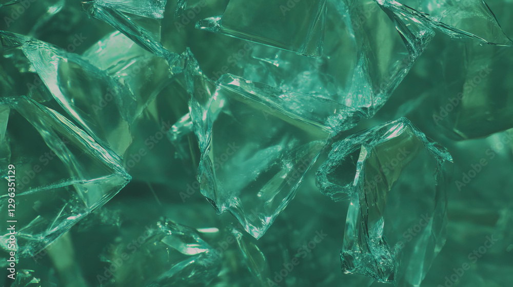 Poster cyan broken glass background with large shards for digital design