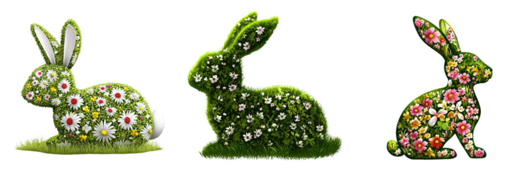 Easter day Three floral rabbits in green, arranged in a playful composition. - Powered by Adobe