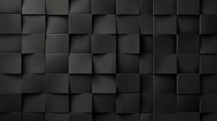 Black textured wall background with 3D squares, modern design, abstract surface, wallpaper, geometric patterns, minimalistic decor, architectural details.
