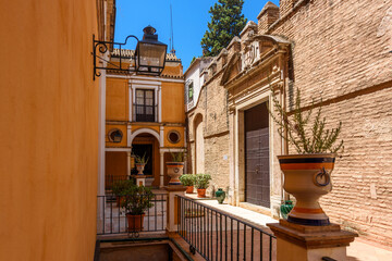 Sevilla, Spain - August 01, 2024: Patio de las Doncellas in Royal palace, Real Alcazar (built in 1360) in Seville, Andalusia, Spain. The Alcázar of Seville, officially called Royal Alcázar of Seville,