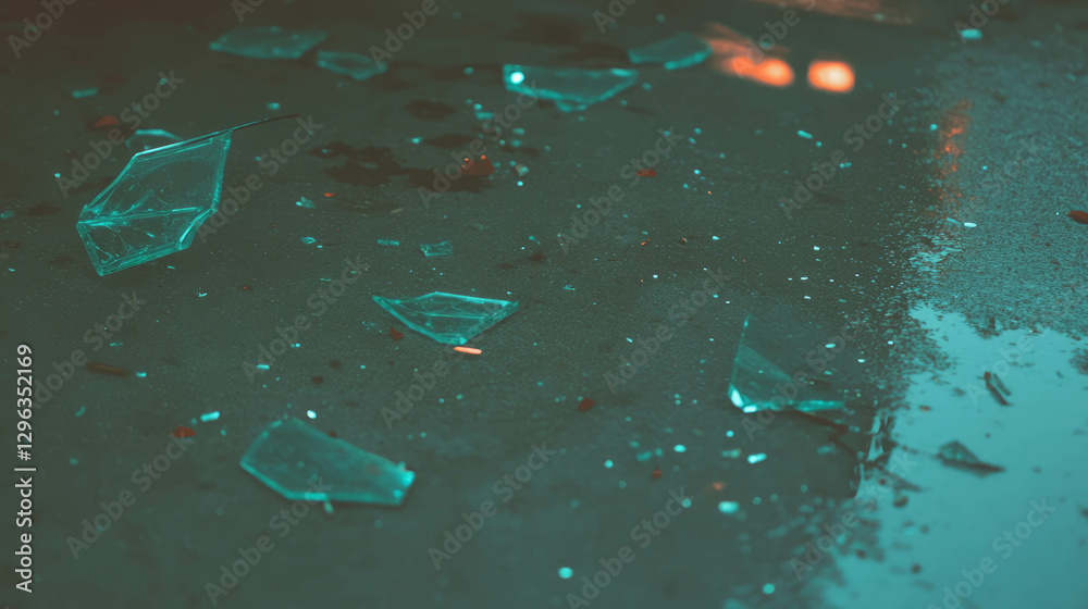 Poster abstract background of dark and broken glass on concrete surface
