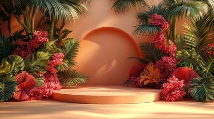 Tropical stage, product display, sunlight, paradise