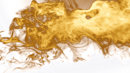 golden yellow fire smoke cloud vapor mist isolated on transparent white background