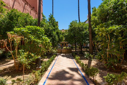 Sevilla, Spain - August 01, 2024: Patio de las Doncellas in Royal palace, Real Alcazar (built in 1360) in Seville, Andalusia, Spain. The Alc&aacute;zar of Seville, officially called Royal Alc&aacute;zar of Seville,