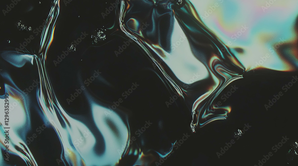 Poster Abstract liquid patterns in dark oily water surface texture for design