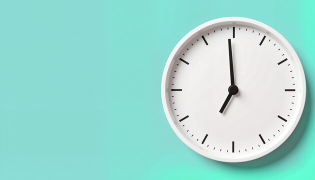 Sleek white clock hand moving forward on bold teal dial, time concept