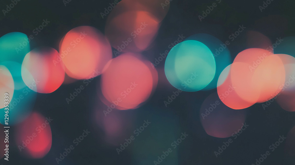 Poster Abstract dark smoky atmosphere with colorful light bokeh for background design