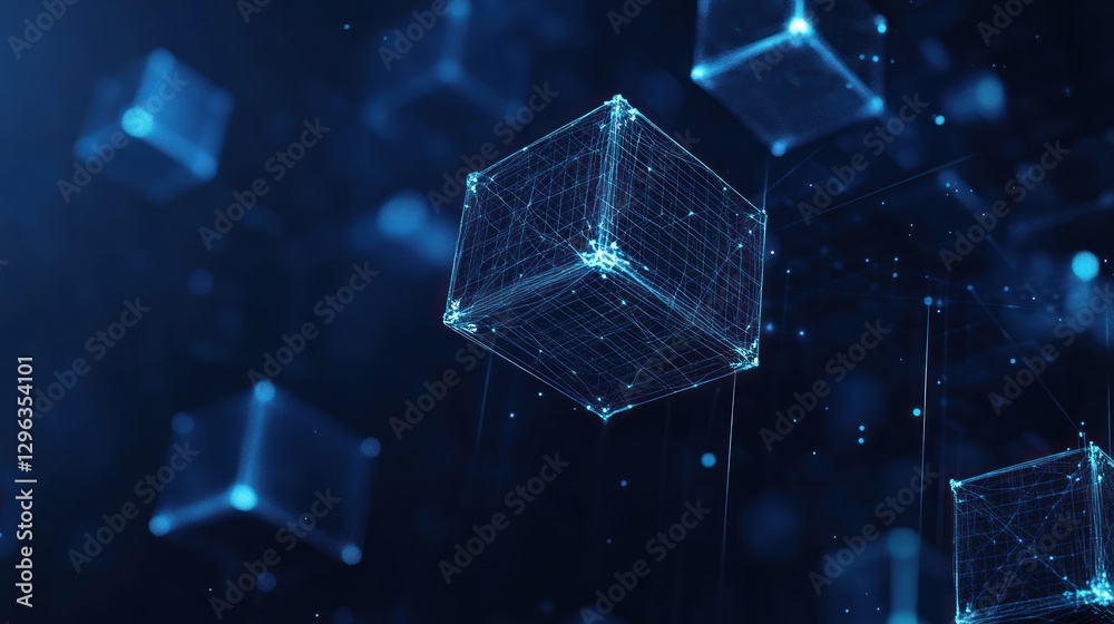 Poster digital cubes network data flow abstract background