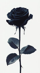 Midnight Rose: A solitary black rose stands out in its bold elegance, captured with sharp focus, portraying the deep beauty of a single blossom, showing an emotional impact and captivating visual