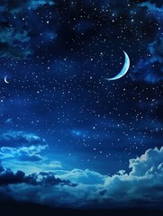 backgrounds night sky with stars and moon and clouds.