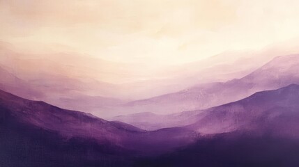Fototapeta premium Serene painting depicts layers of purple and violet mountain ranges