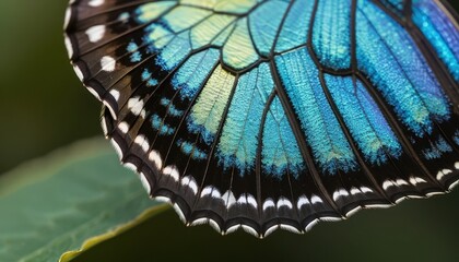 Close up Detailed Macro Shot of a Blue Morpho Butterfly Wing Exquisite Wing Detail and Pattern