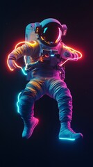 Fototapeta premium A vibrant, floating astronaut in space, surrounded by a spectrum of dazzling colors, symbolizing exploration, freedom, and the infinite possibilities of the universe. This concept captures the awe-ins
