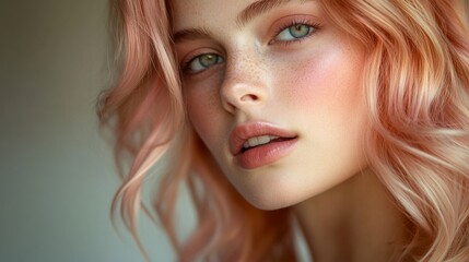 Naklejka premium A young woman with pink hair and striking facial features
