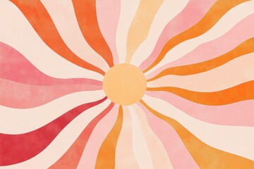 Abstract sunburst design in warm colors, featuring wavy patterns in shades of orange, pink, and soft yellow, ideal for a cheerful and vibrant atmosphere