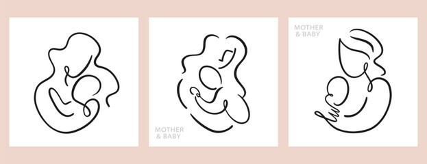 Mother and Baby One Line Drawing Breastfeeding Set
