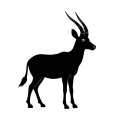 An illustration featuring a black antelope silhouette set against a clean white background depicting an antelope with detailed horns and body, symbolizing speed and agility.