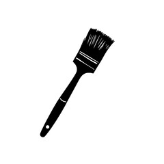 An illustration featuring a black paintbrush silhouette set against a clean white background showing a paintbrush with detailed bristles and handle.