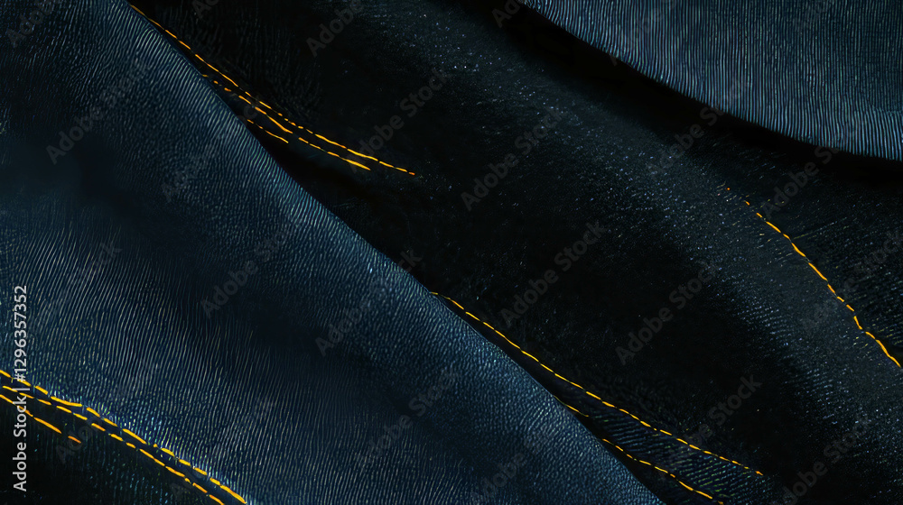 Poster detailed denim fabric texture with visible stitching for fashion and design concepts
