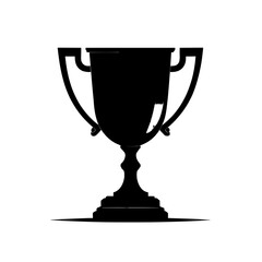 An illustration featuring a black trophy silhouette set against a clean white background showing a cup trophy with detailed handles and base.