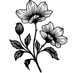 Beautiful Flower Tattoo Silhouette in One Color Against an Elegant White Background with Artistic Lines