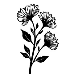 Beautiful Flower Tattoo Silhouette in One Color Against an Elegant White Background with Artistic Lines