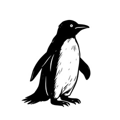 An illustration featuring a black penguin silhouette set against a clean white background showing a penguin with detailed flippers and beak, symbolizing resilience and community.