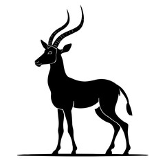 An illustration featuring a black gazelle silhouette set against a clean white background showing a gazelle with detailed horns and legs, symbolizing grace and speed.