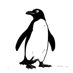 An illustration featuring a black penguin silhouette set against a clean white background showing a penguin with detailed flippers and beak, symbolizing resilience and community. © Tamas