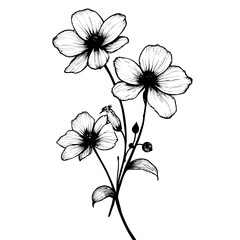 Unique One-Color Floral Tattoo Silhouette on a Clean White Background with Artistic Designs