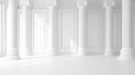 Obraz premium Sunlit classical white room, pillars, interior design