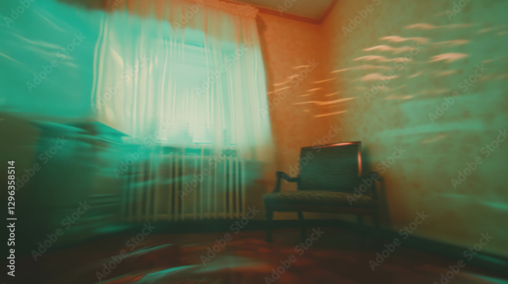 Aufkleber Surreal scene with distorted furniture in empty room for abstract design