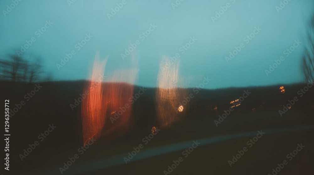 Poster abstract landscape with blurred distorted lights and colors for artistic design