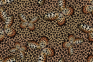 Leopard spotted brown fur horizontal texture. Vector