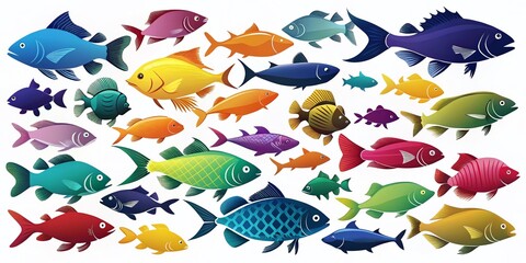 Fototapeta premium Diverse Fish Silhouettes: Aquatic Life Collection for Design