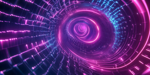A breathtaking 3D music background featuring an infinite tunnel of pulsating neon sound waves, dynamically shifting with rhythm. The high-tech, immersive atmosphere creates a surreal visualization of