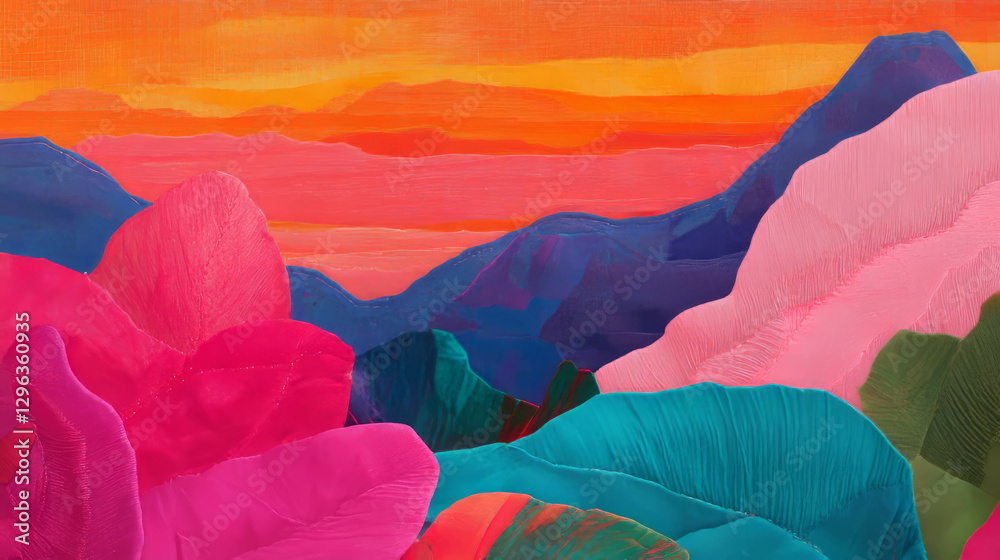 Poster vibrant fabric cutout abstract landscape with colorful elements for artistic design