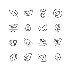 Plants and Leaf Growing, linear style icon set. various stages of plant growth, from seedlings to mature plants. leaves, sprouts, flowers, symbols of environmental care. Editable stroke width