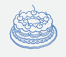 Hand-drawn cake Illustration. Line art, ink, minimalist style. Vector illustration. Party collection.
