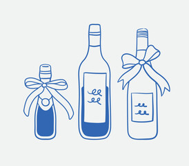 Hand-drawn wine Illustration. Line art, ink, minimalist style. Vector illustration. Party collection.