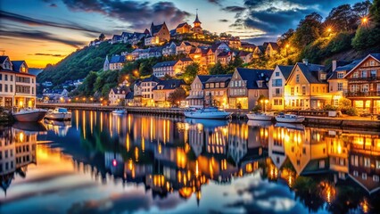 Fototapeta premium Double Exposure: Cityscape Sea Channel & Elegant Homes - Stunning Stock Photo