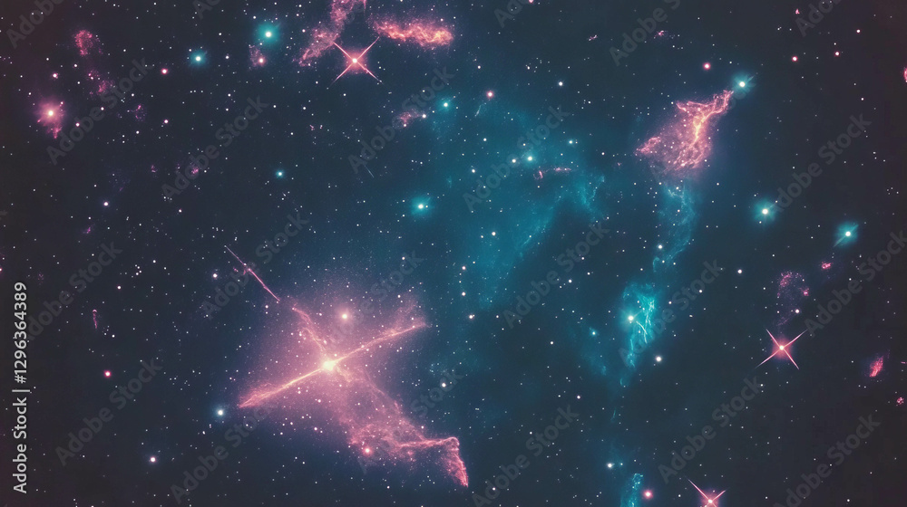 Poster cosmic nebula and glowing constellations in deep space